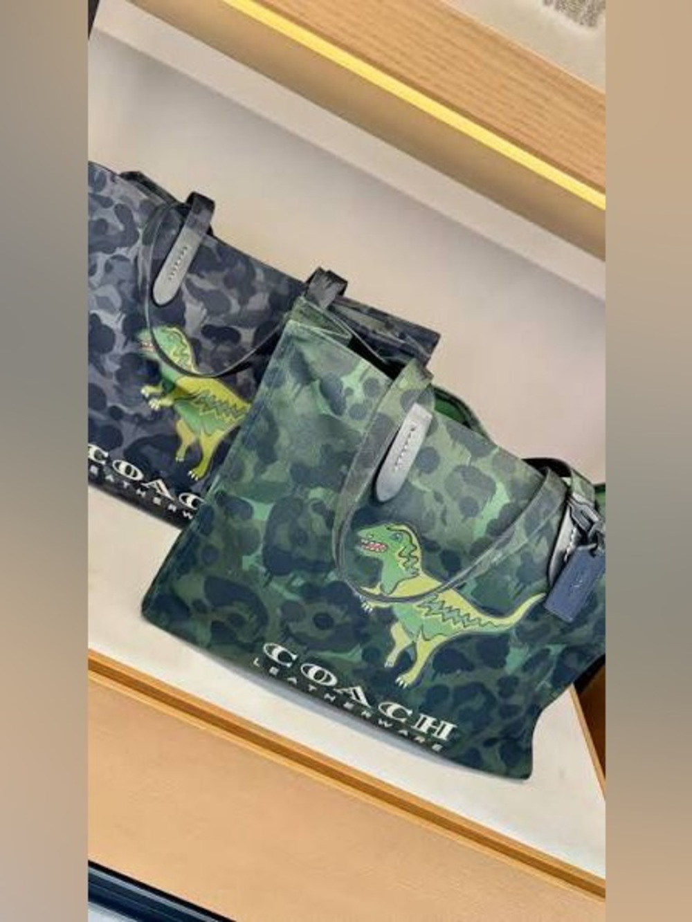 Coach Green Camo T-Rex Dinosaur Tote